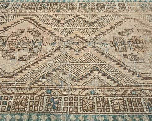 9 Ft Vintage Brown Persian Style Hand Knotted Low Pile Wool Runner Rug